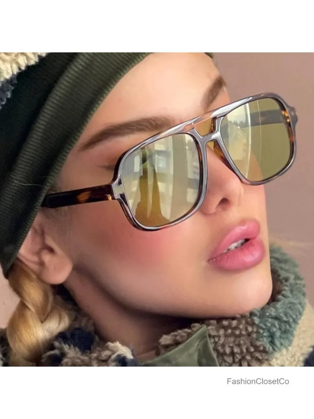 Retro 70s Aviator Sunglasses Oversized Square Shades UV400 Protection